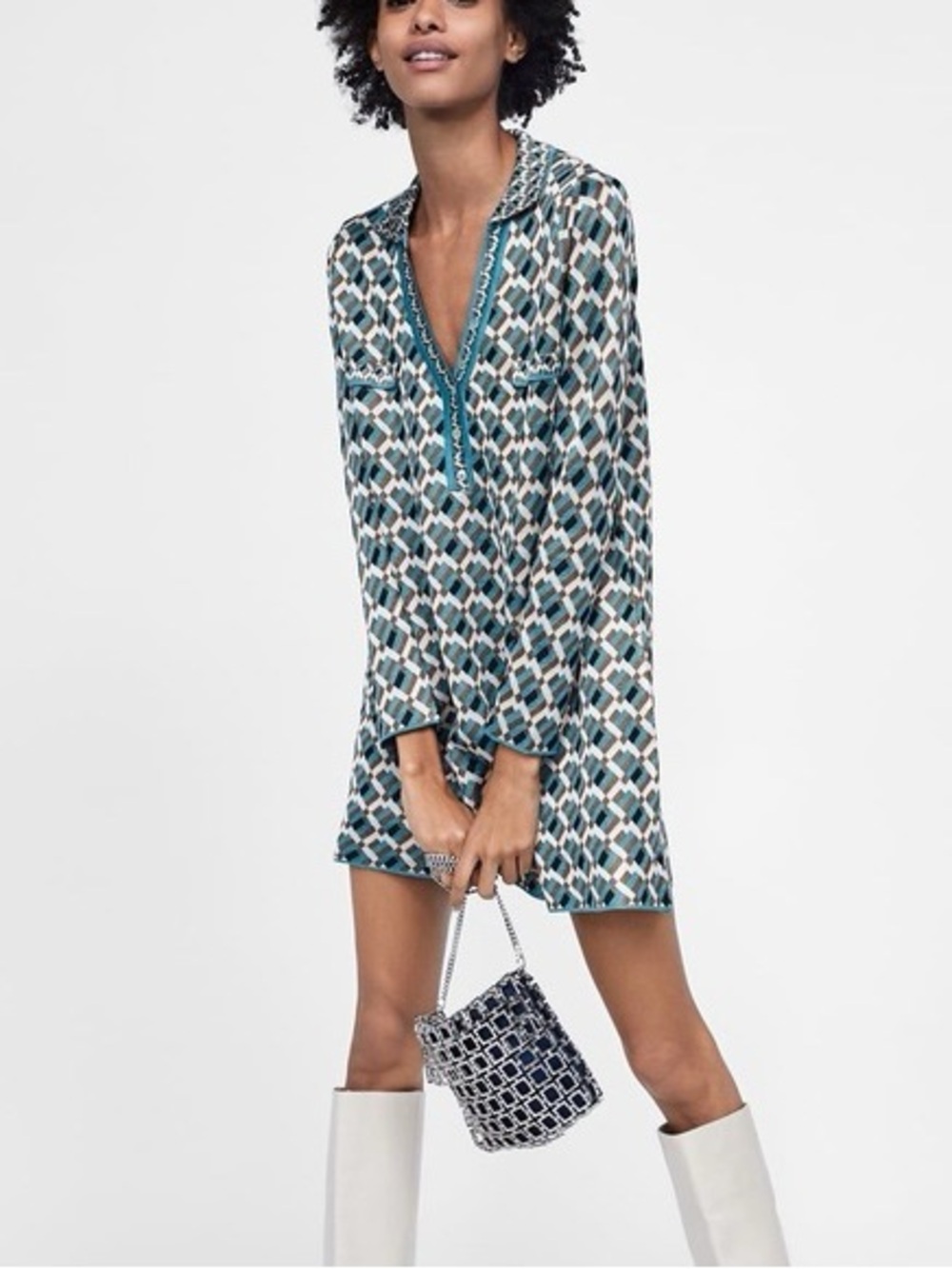 Zara Teal Geo Tunic Knit Dress